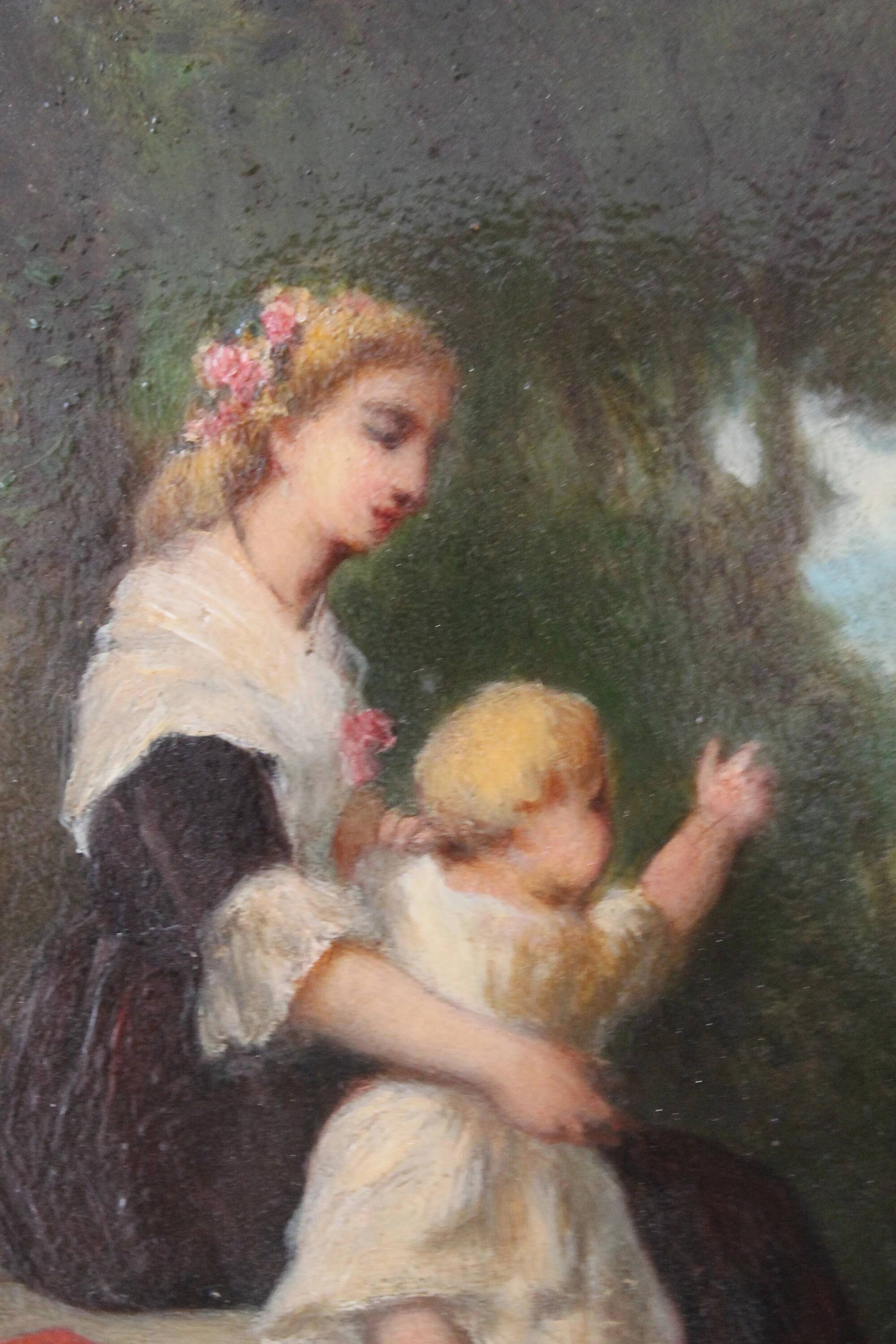 Jean-Baptiste Fouque (1819 - 1880) "Stroll in the Garden" oil on panel