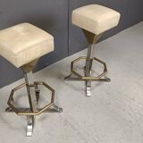 Seventies brass and chrome bar stools, set of 2, 1970s