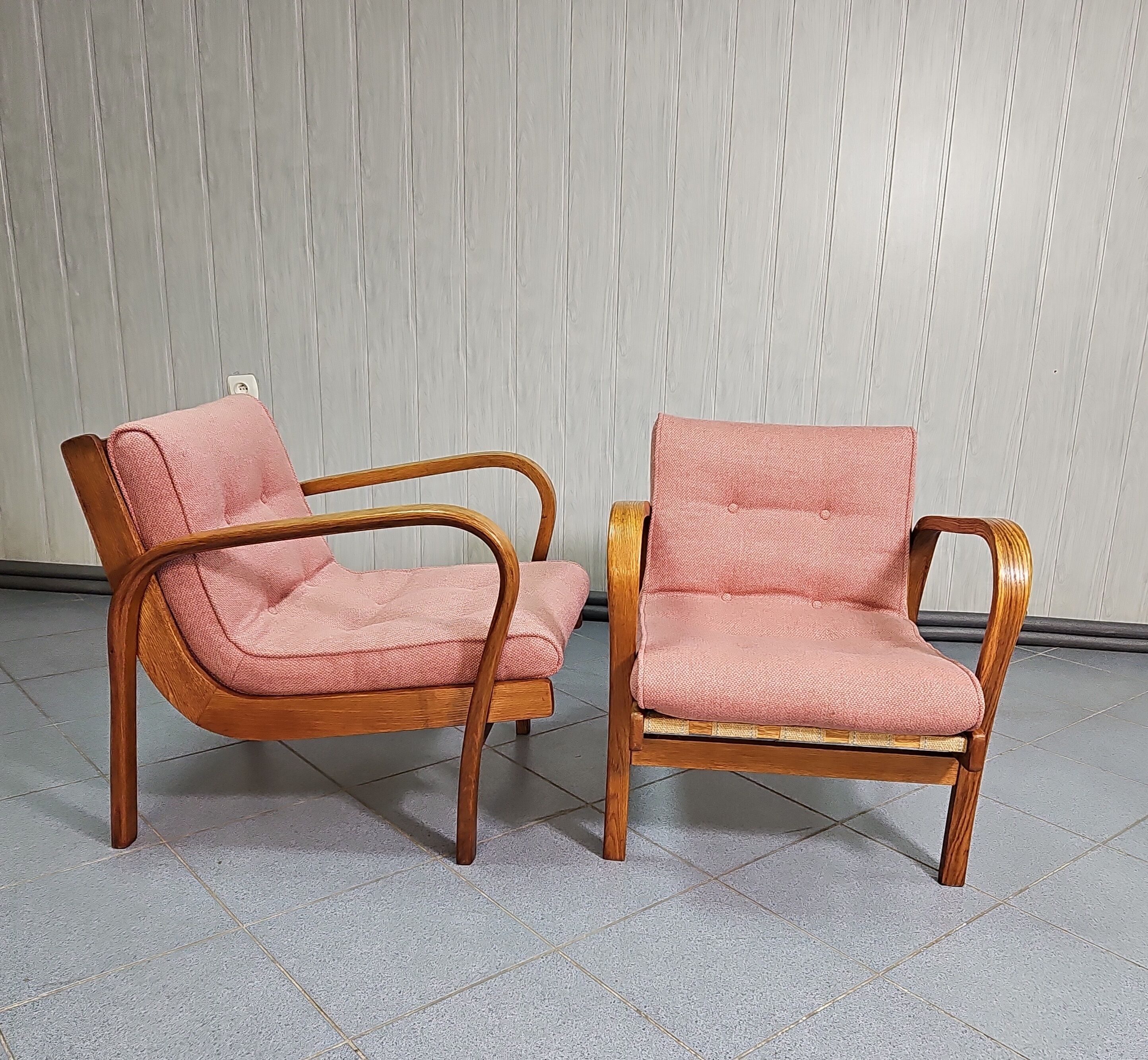 Pair of vintage armchairs by Kropacek and Kozelka, 1944