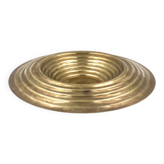 Large brass grooved centerpiece / vide poche, Italy 1970s