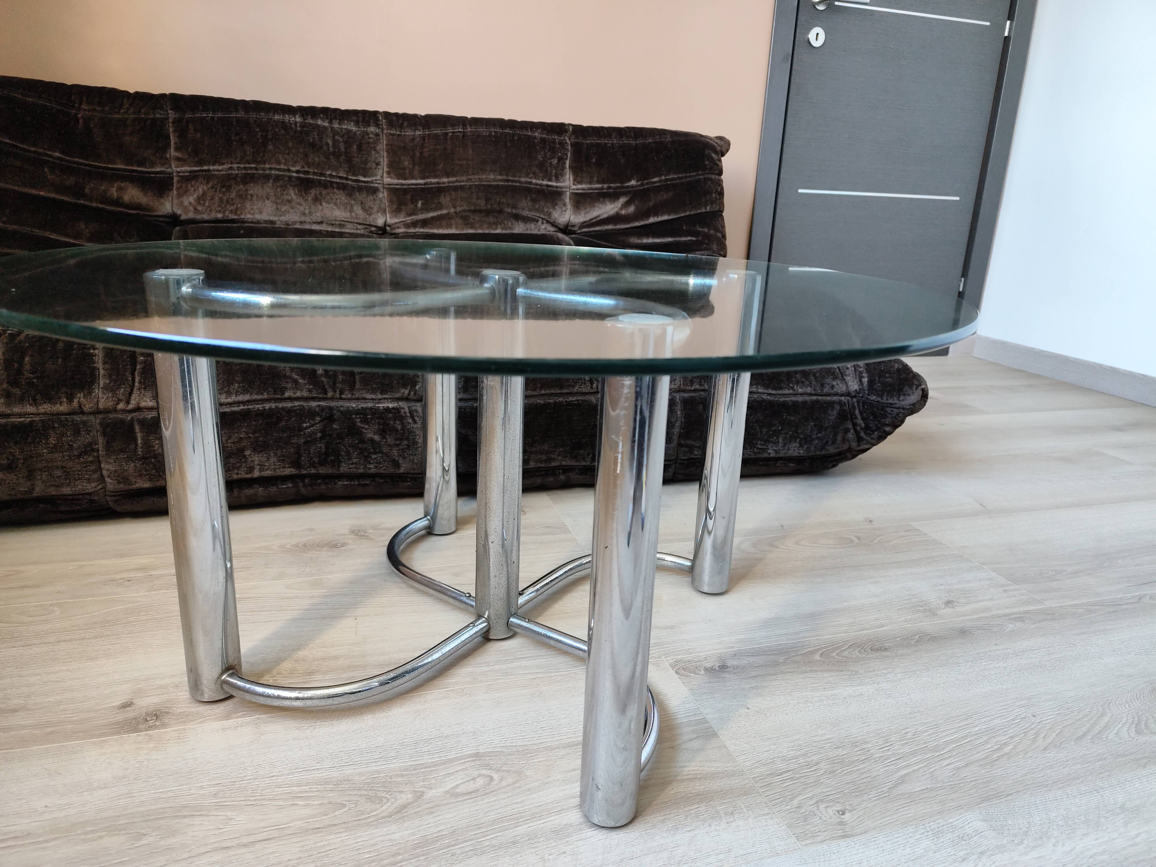 Vintage chrome steel and glass coffee table from Italy from the 70s