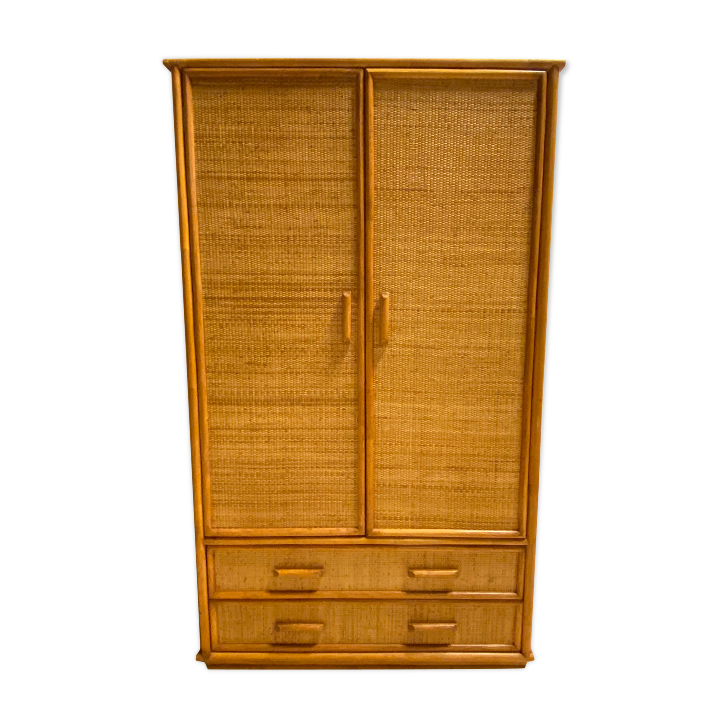 Vintage bamboo and rattan wardrobe, 1970s