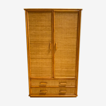 Vintage bamboo and rattan wardrobe, 1970s