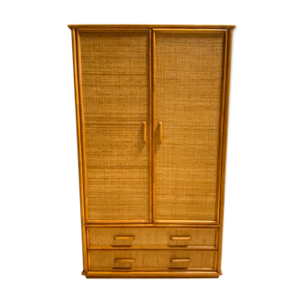 Armoire de garde-robe vintage en bambou et rotin