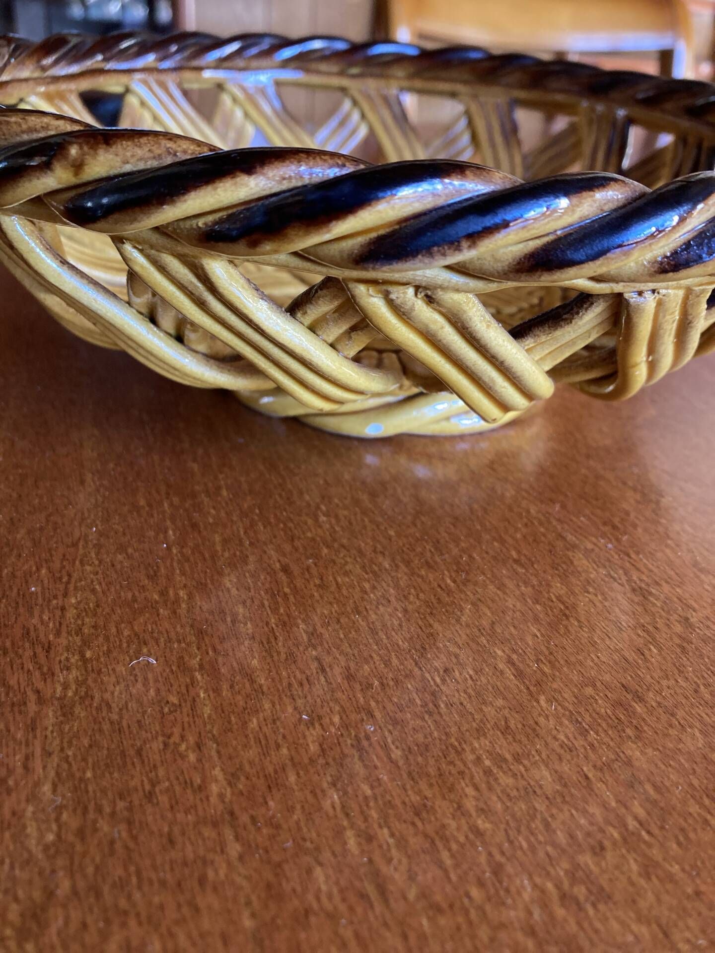 Woven earthenware fruit bowl in the spirit of Vallauris.