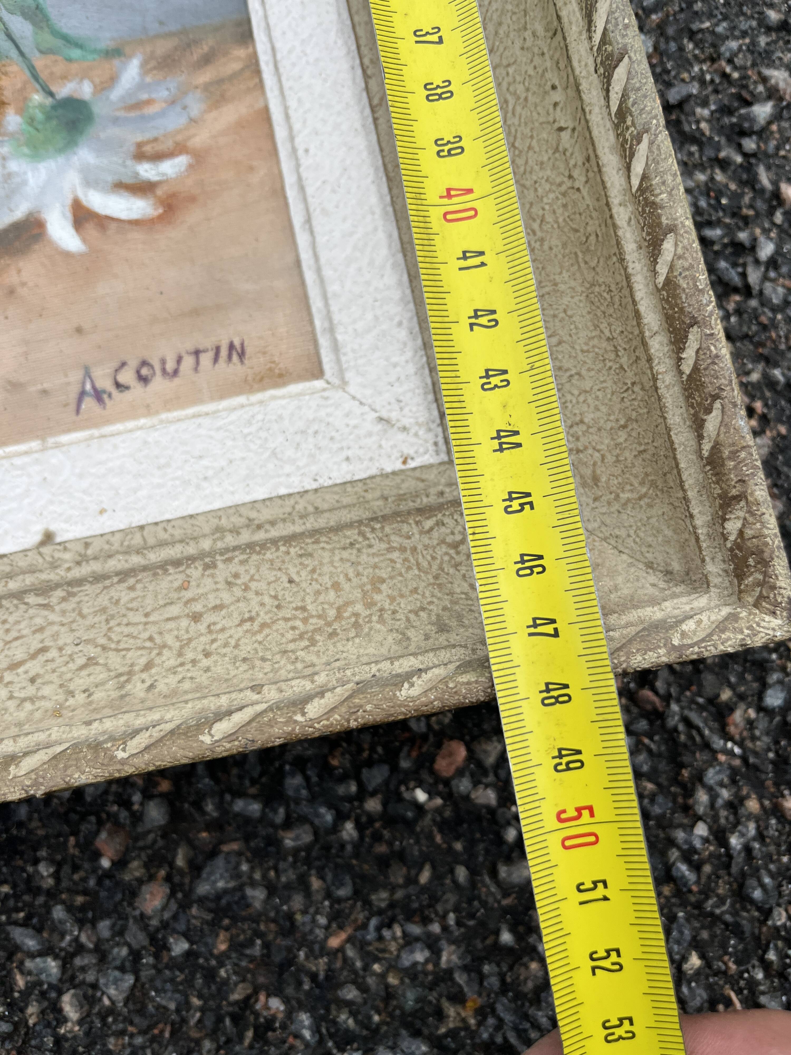 Antique painting signed A. Coutin – Still life with a vase of daisies, painted