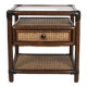 Rattan and cane bedside table, smoked glass top
