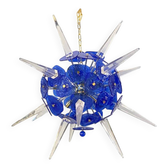 Blue Murano Style Glass Sputnik Gold Candlestick