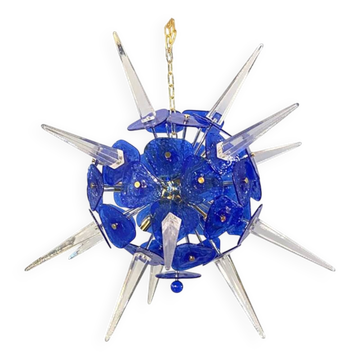 Chandelier bleu en verre de Murano Sputnik Gold