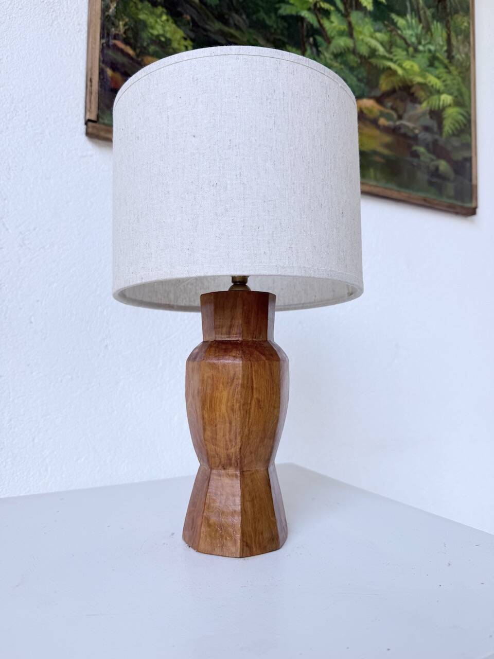 Brutalist walnut table lamp 1950