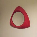 Vintage red plexiglass mirror from the 70s triangular shape