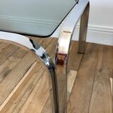 Coffee table in smoked glass and chrome 70s