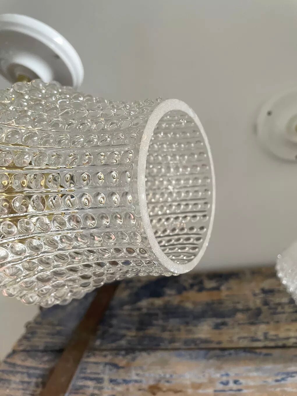 Pair of vintage electrified glass wall lamps