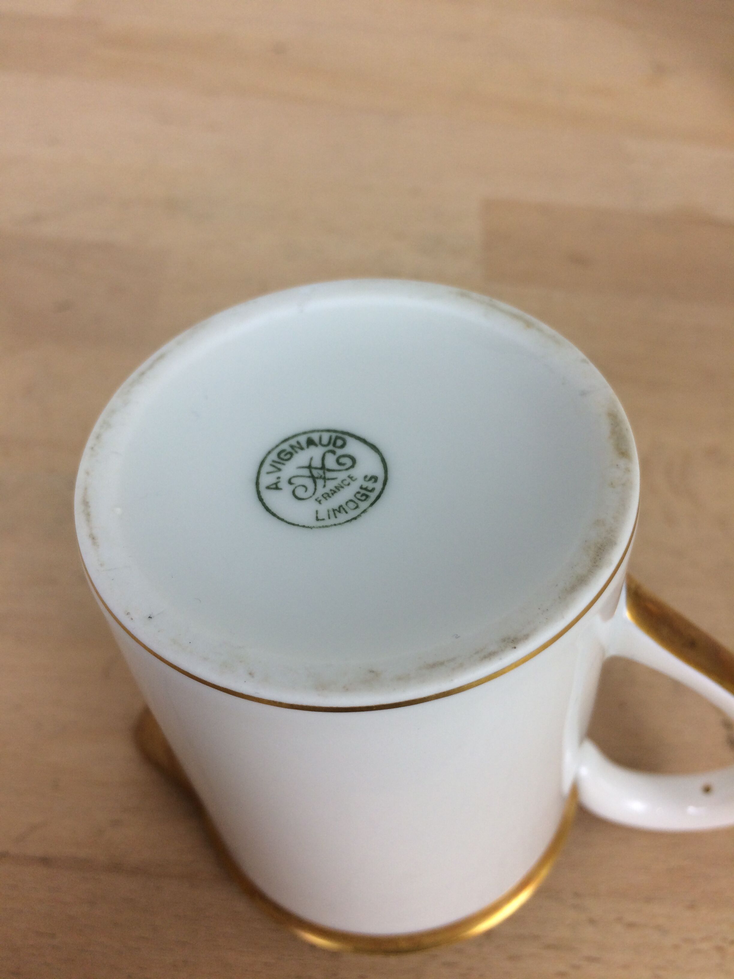 Porcelain tea set A. Vignaud Limoges and mocha spoons Christofle Alfénide