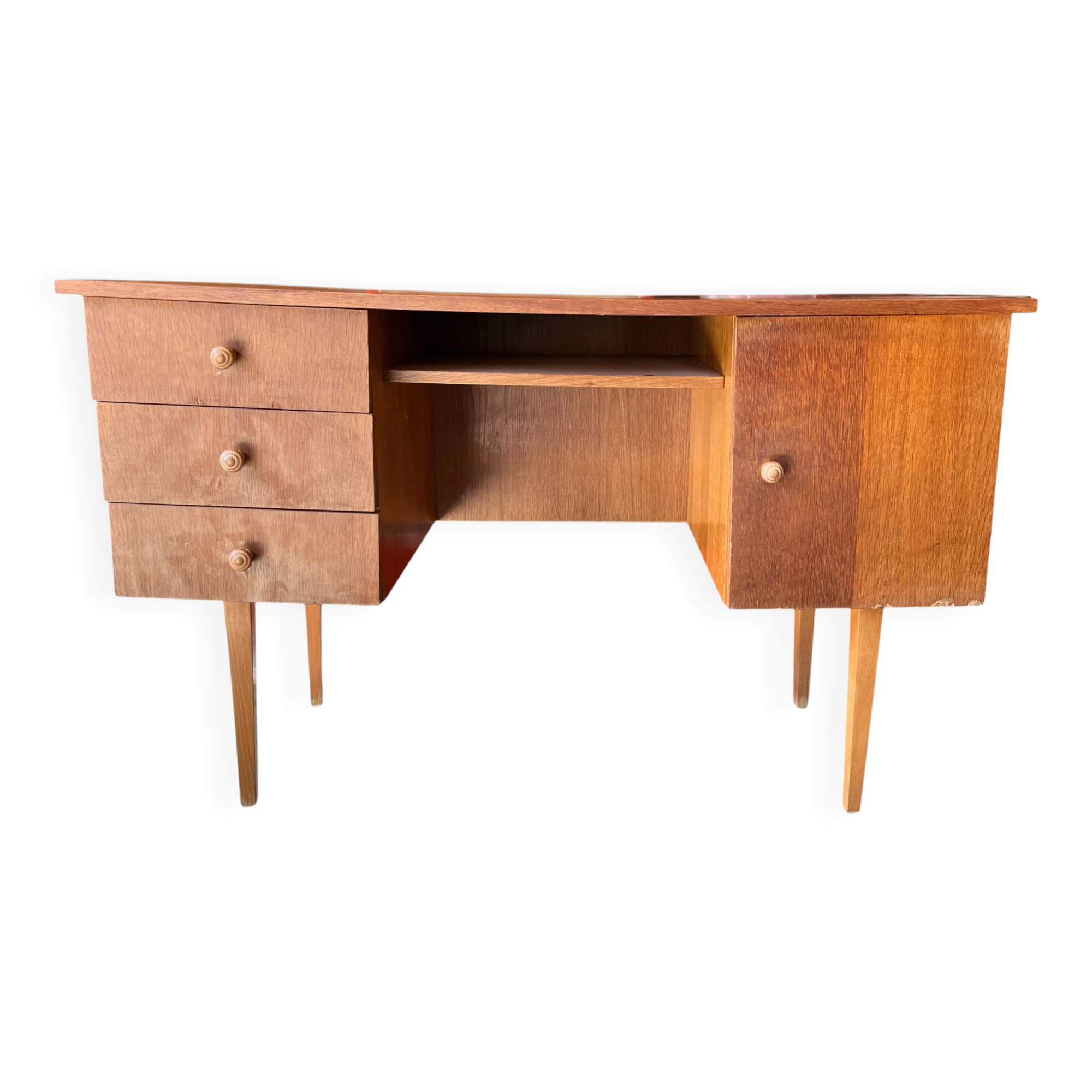 Vintage 1950s desk in light wood – compass base