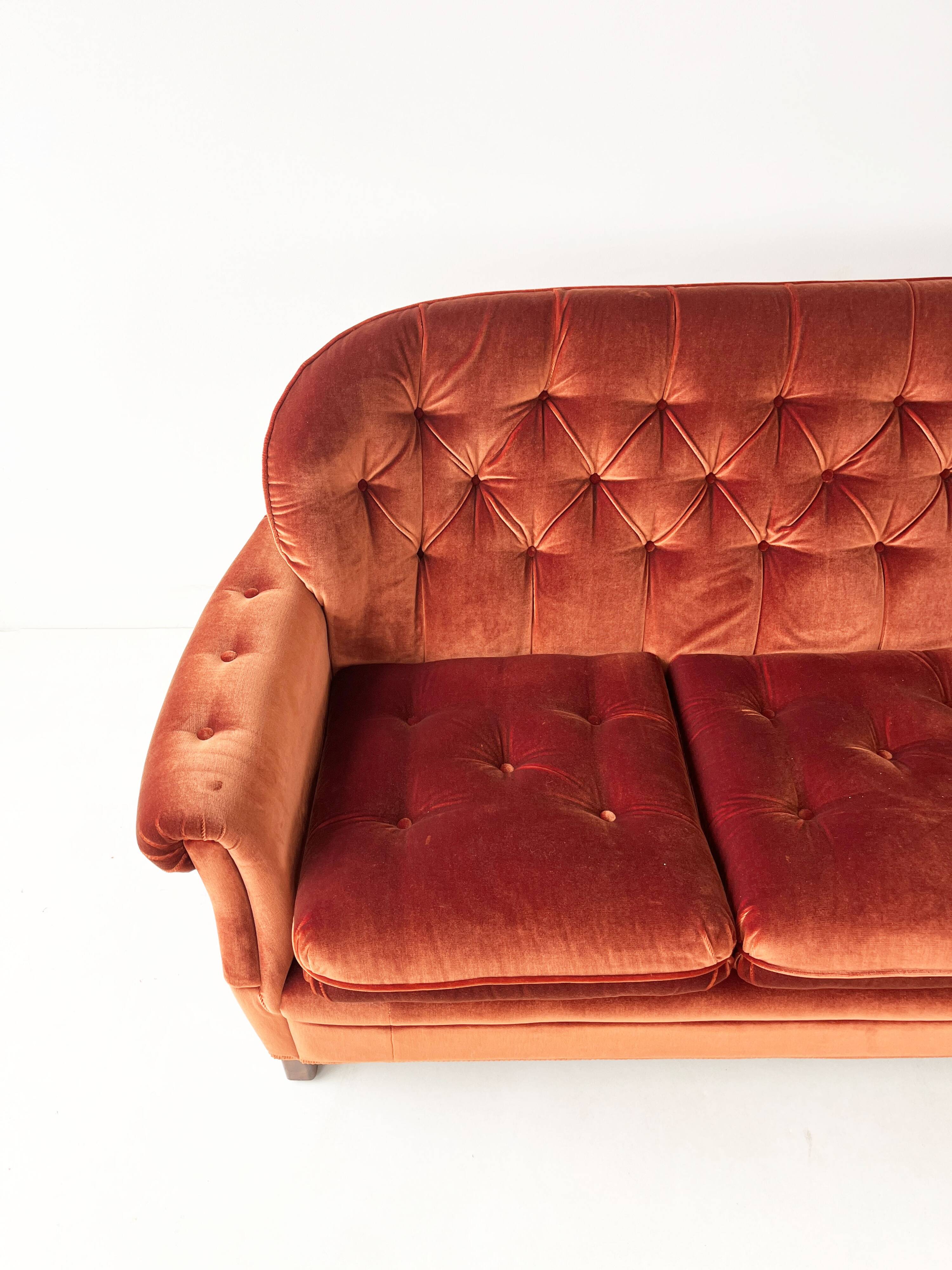 Rust Orange Velvet Couch