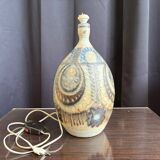 Stoneware lamp (base) signed Joël Courjault for Keraluc – floral decoration