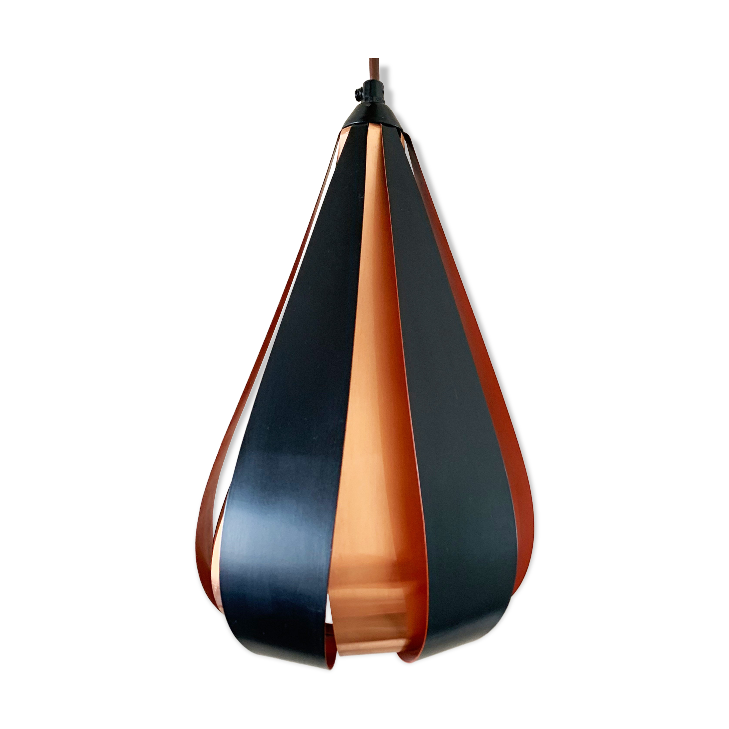 Werner Schou Pendant Lamp Made Of Copper And Black Lacquered Metal - Scandinavian Mid-century - Vint