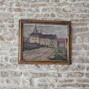 Oil on Panel Painting Animated Landscape Village Signed Gaëtan MONTAGNEY 1888