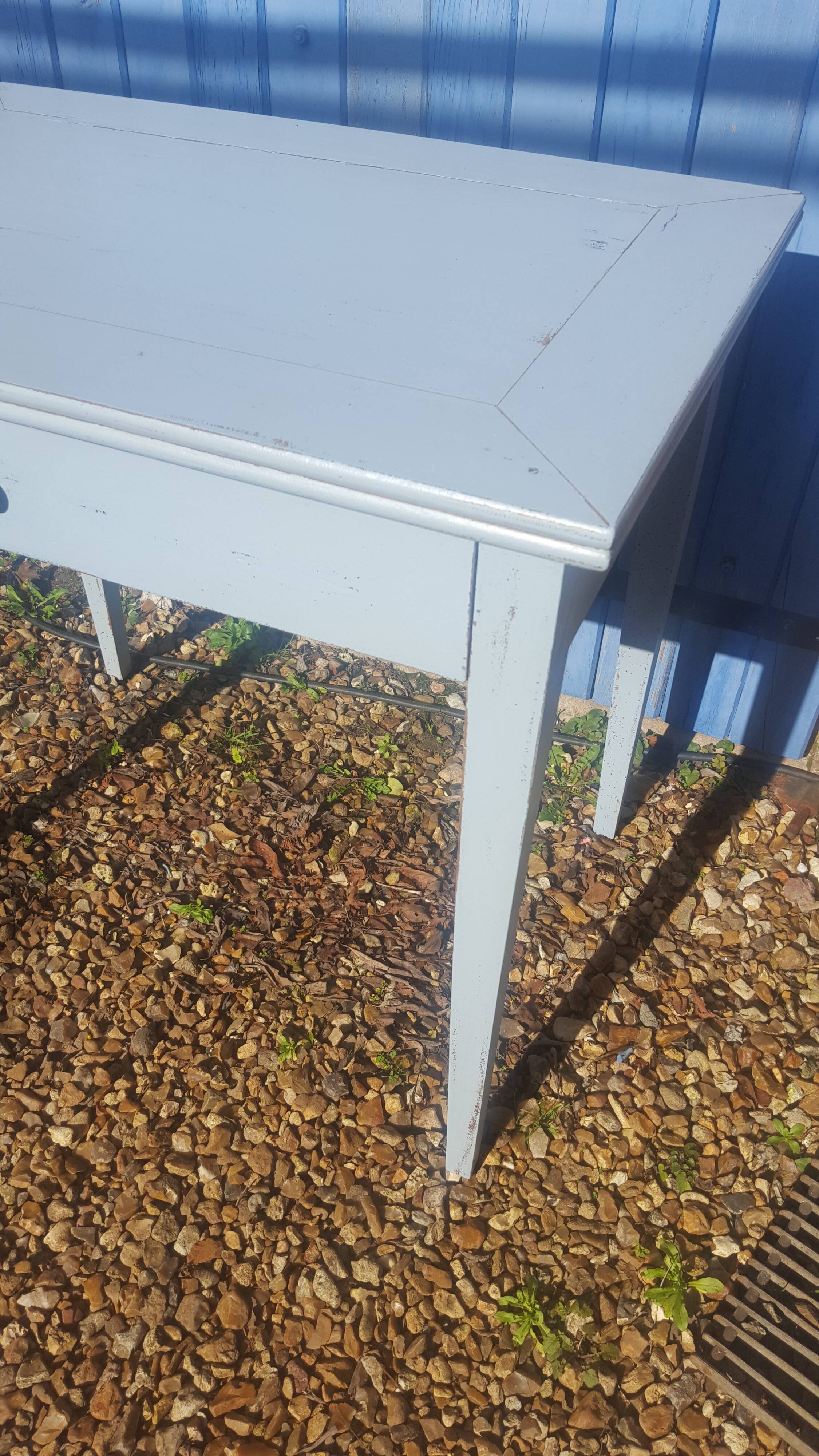 Small sky blue patina farm table