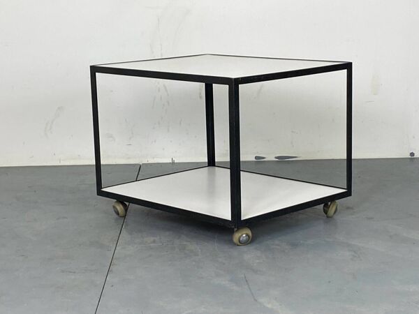 Table d'Appoint Roulante Mid-Century en Stratifié Blanc et Acier Noir par George Nelson pour Herman Miller, 1950s