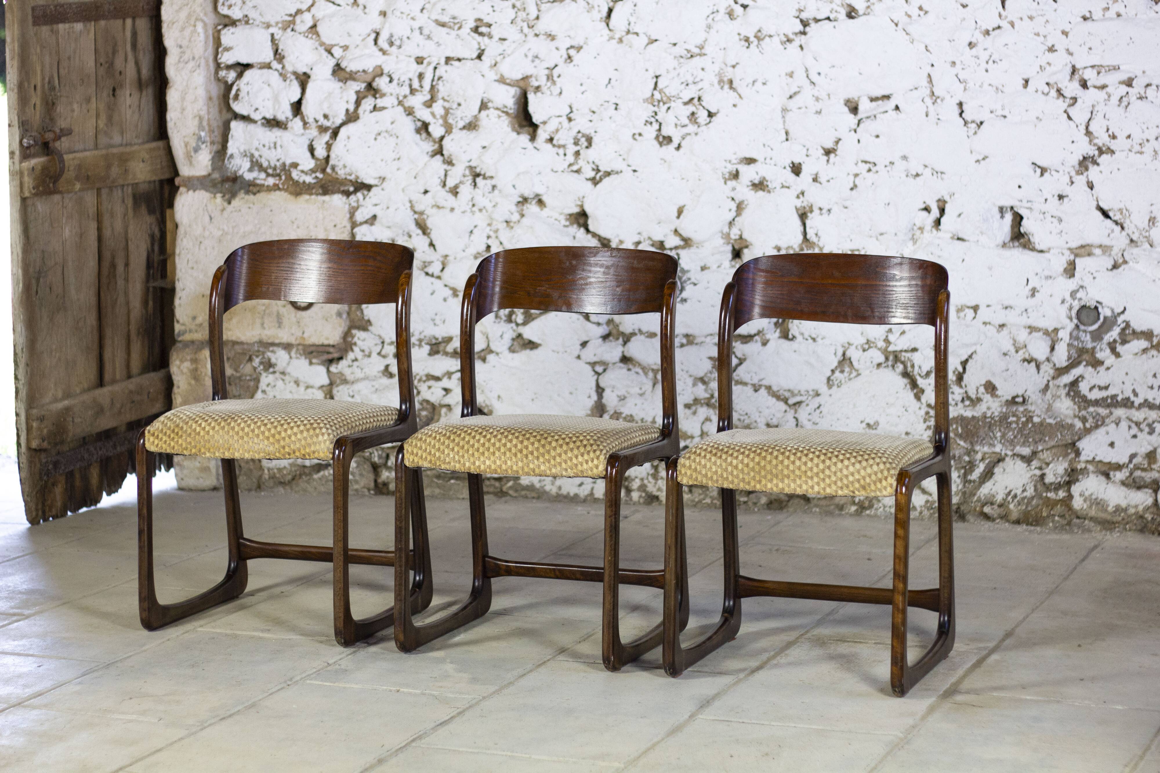 Set of 3 sleigh chairs by Baumann, 1960