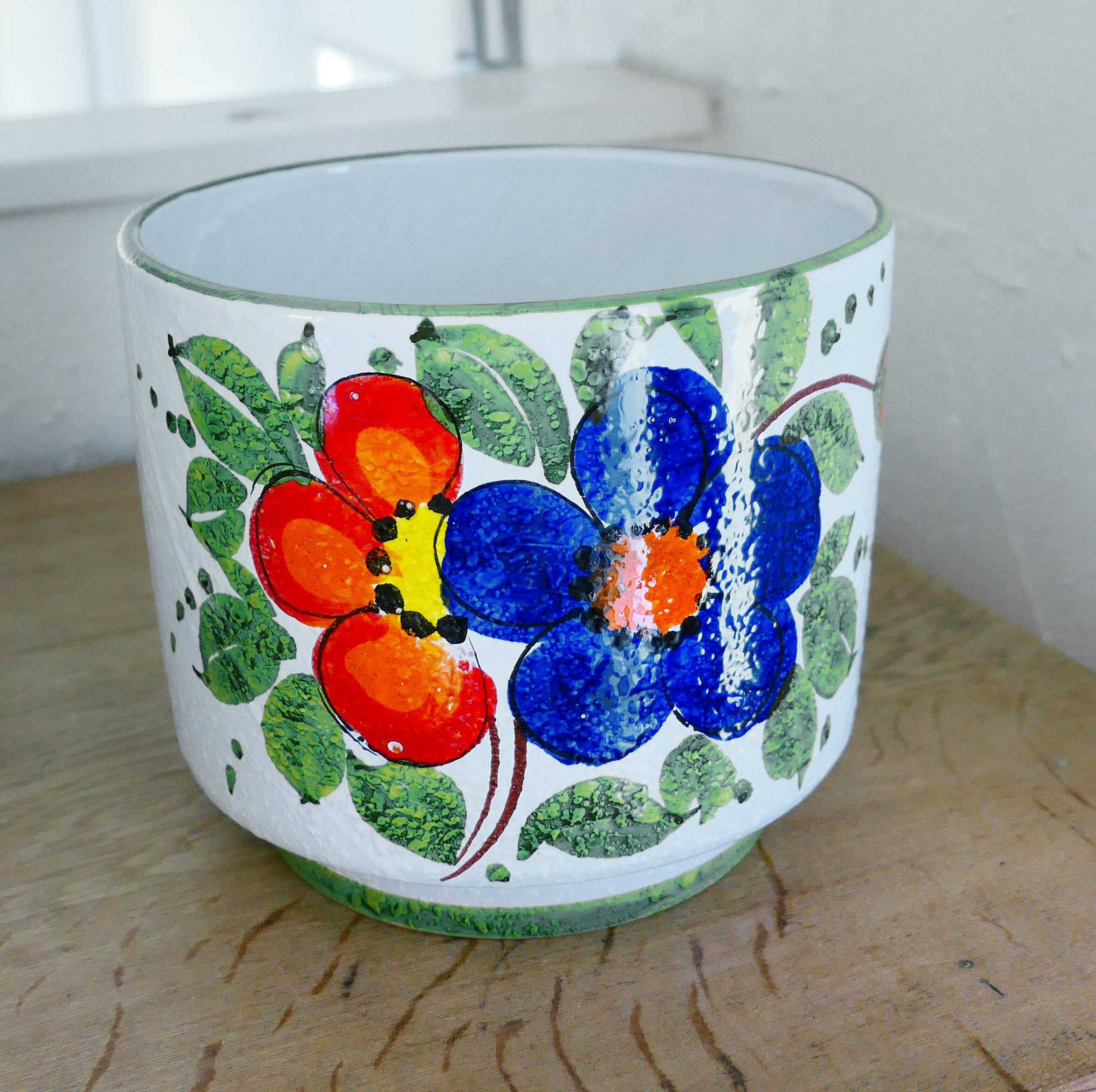 Ceramic flowerpot with floral decoration, 1950-60