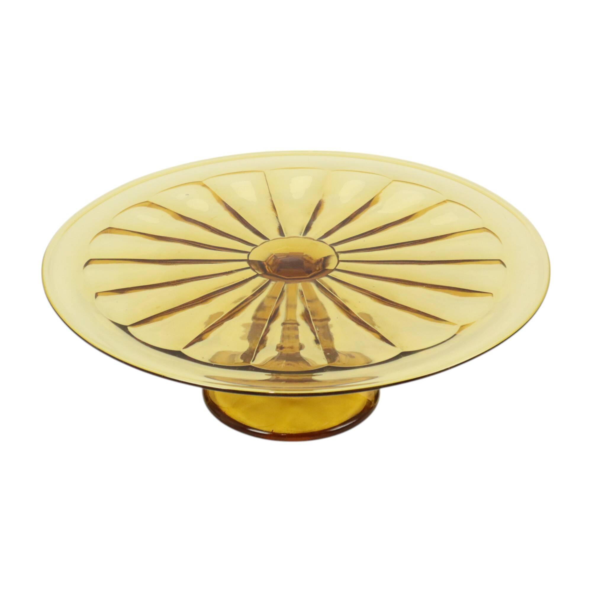 Art Deco Amber Cake Dish Depression Glass Verrerie Scailmont