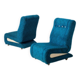 Set of 2 space-age lounge chairs in blue pattened upholstery, 1970s