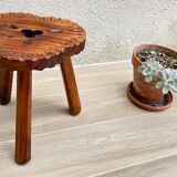 Vintage tripod wood stool made in Spain