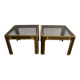 Pair of Gold Bronze Side Tables with Smoked Glass Tops — Solid Bronze, 1970s Belgian Design