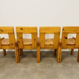 4 brutalist chairs by Silvio Coppola for Roche Bobois, solid pine