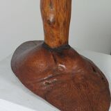 Vintage candle holder in an organic shape with a brass spike and tiered top.