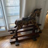 Cheval à bascule ancien bois et cuir