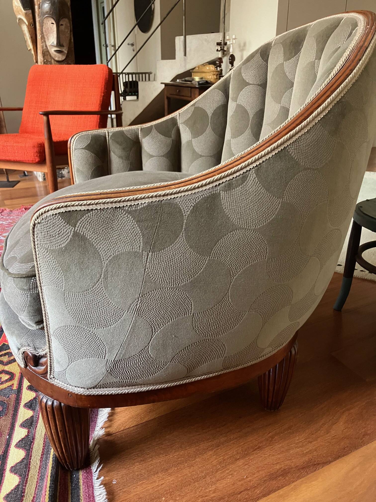 1930s armchair, grey velvet, designer fabric
