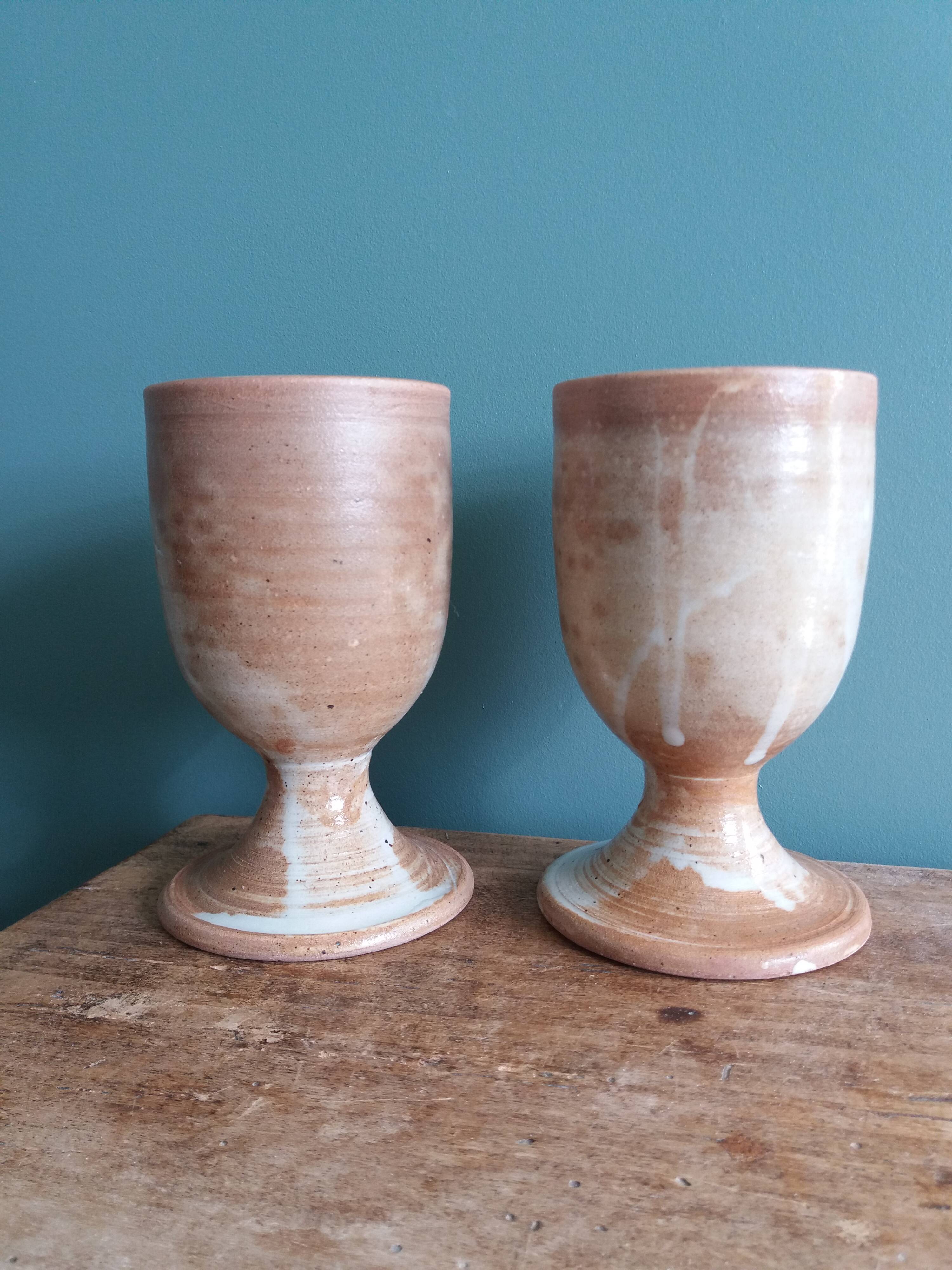 Stoneware Mazagrans stemmed glasses and cups from Puisaye