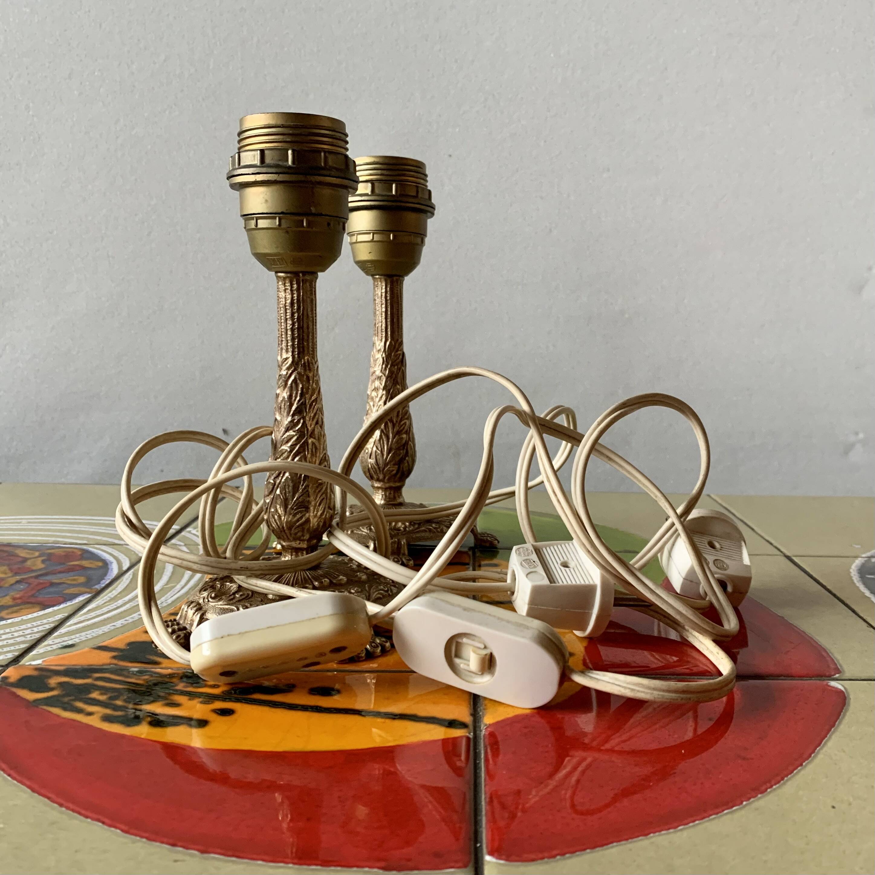 Pair of brass lamp bases - mid-century.