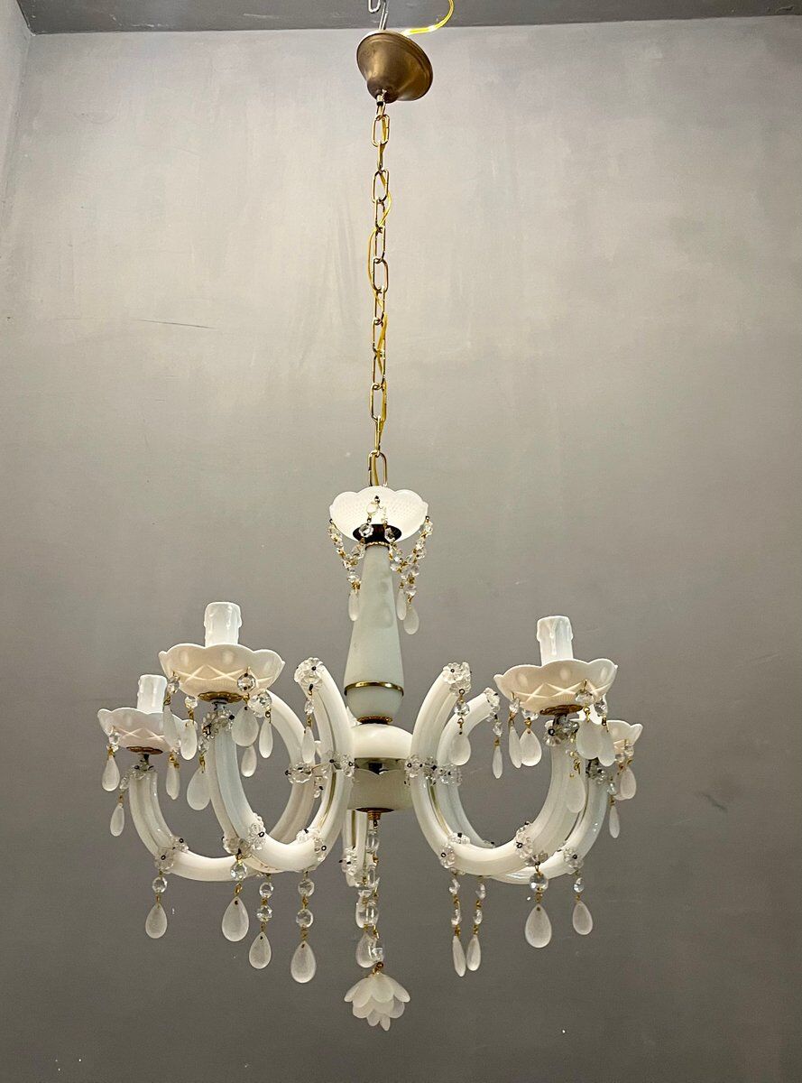 Italian white opaline glass chandelier