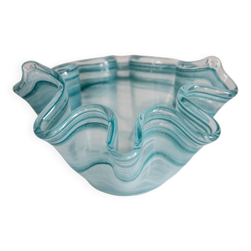 Large blue aqua green bowl in Murano glass, mid-century style, Italy, 2000s.