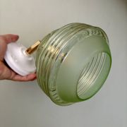 Vintage art deco tulip wall lamp in green and gold glass