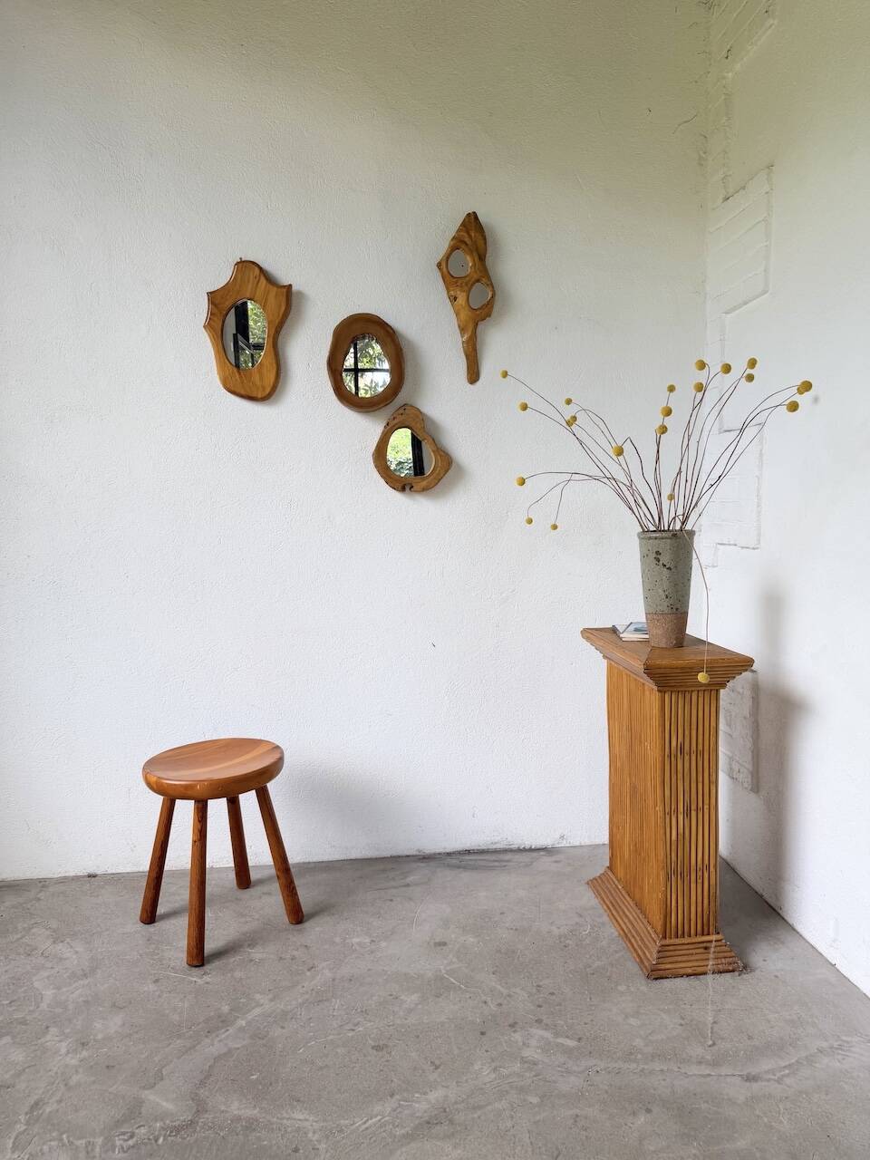 Set de 4 miroirs organiques brutalistes en bois années 50