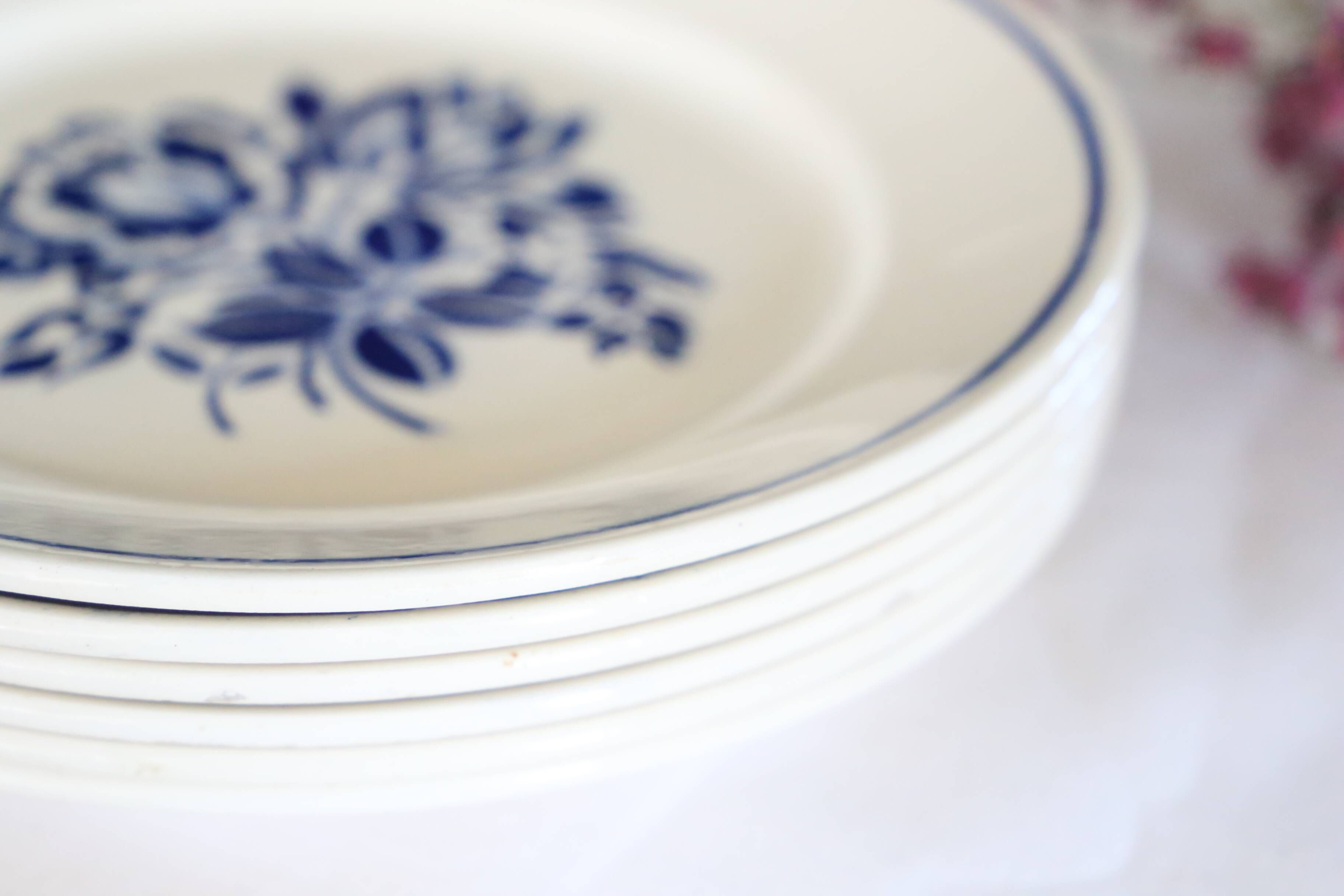 Set of 6 Badonviller flat plates, vintage French, authentic, rare, countryside