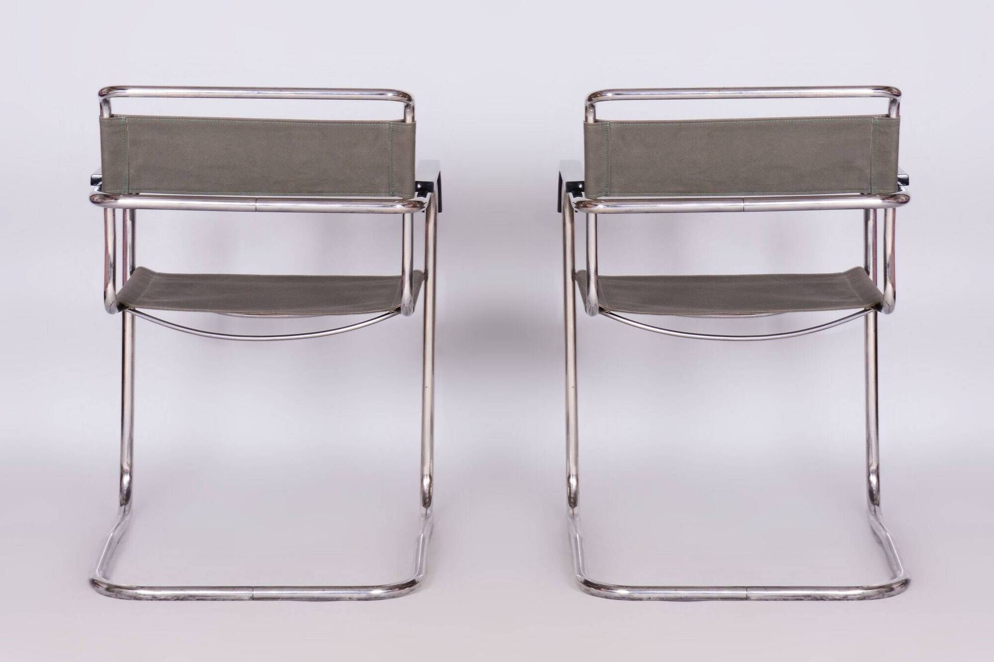 Restored Bauhaus Pair of Armchairs, by Thonet, by Marcel Breuer, Czech, 1930s