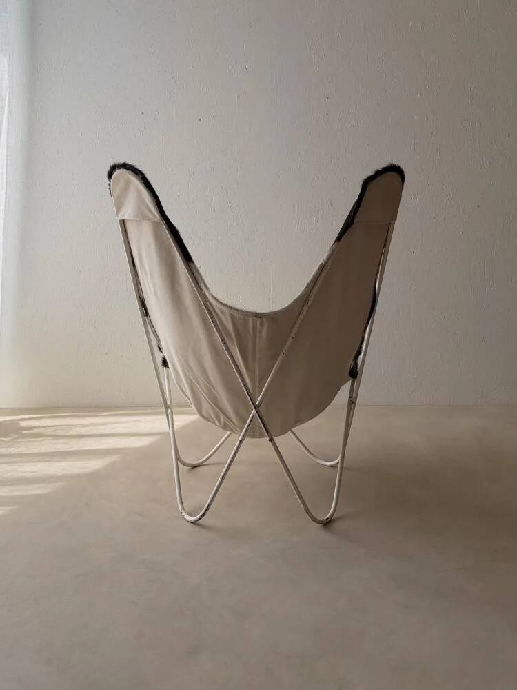 Fauteuil papillon vintage en cuir de vache des années 1970