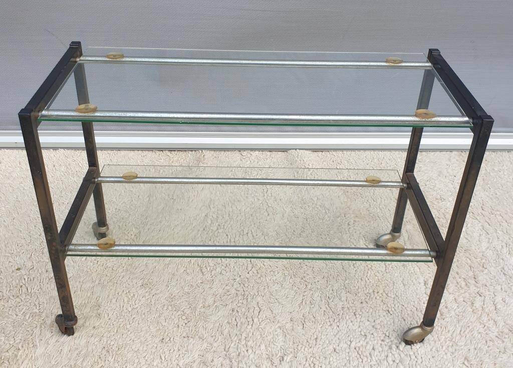 Vintage 1960s metal and glass rolling table