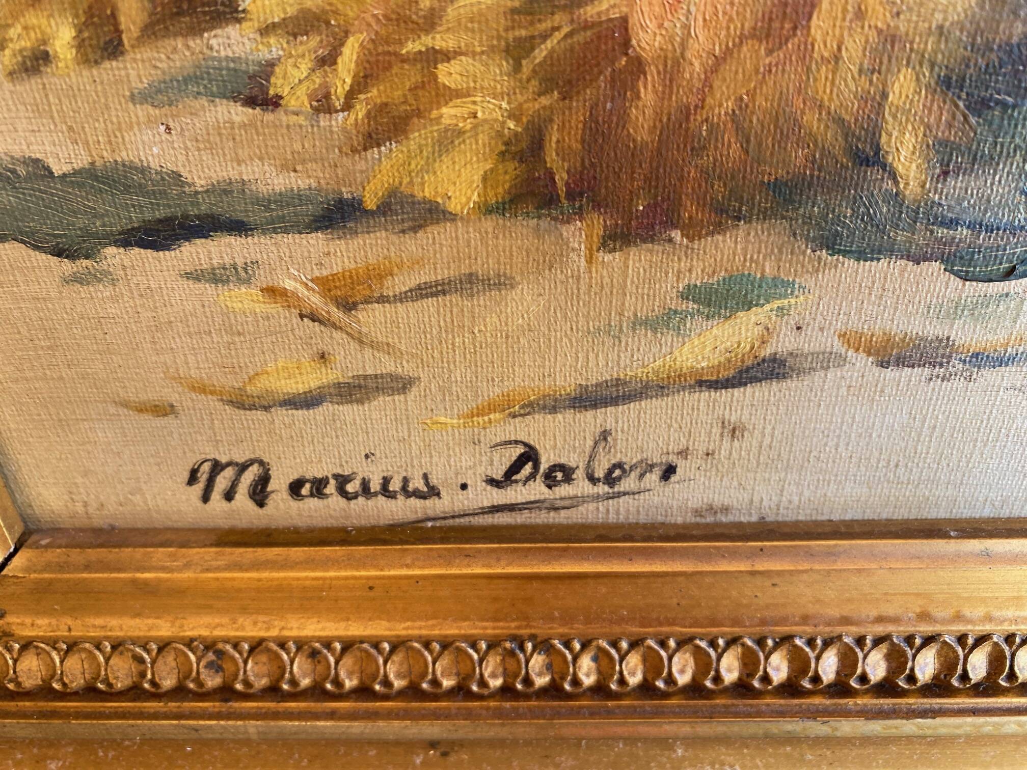 STILL LIFE BOUQUET OF DAHLIAS OIL PAINTING SIGNED MARIUS DALON EARLY 20TH CENTURY