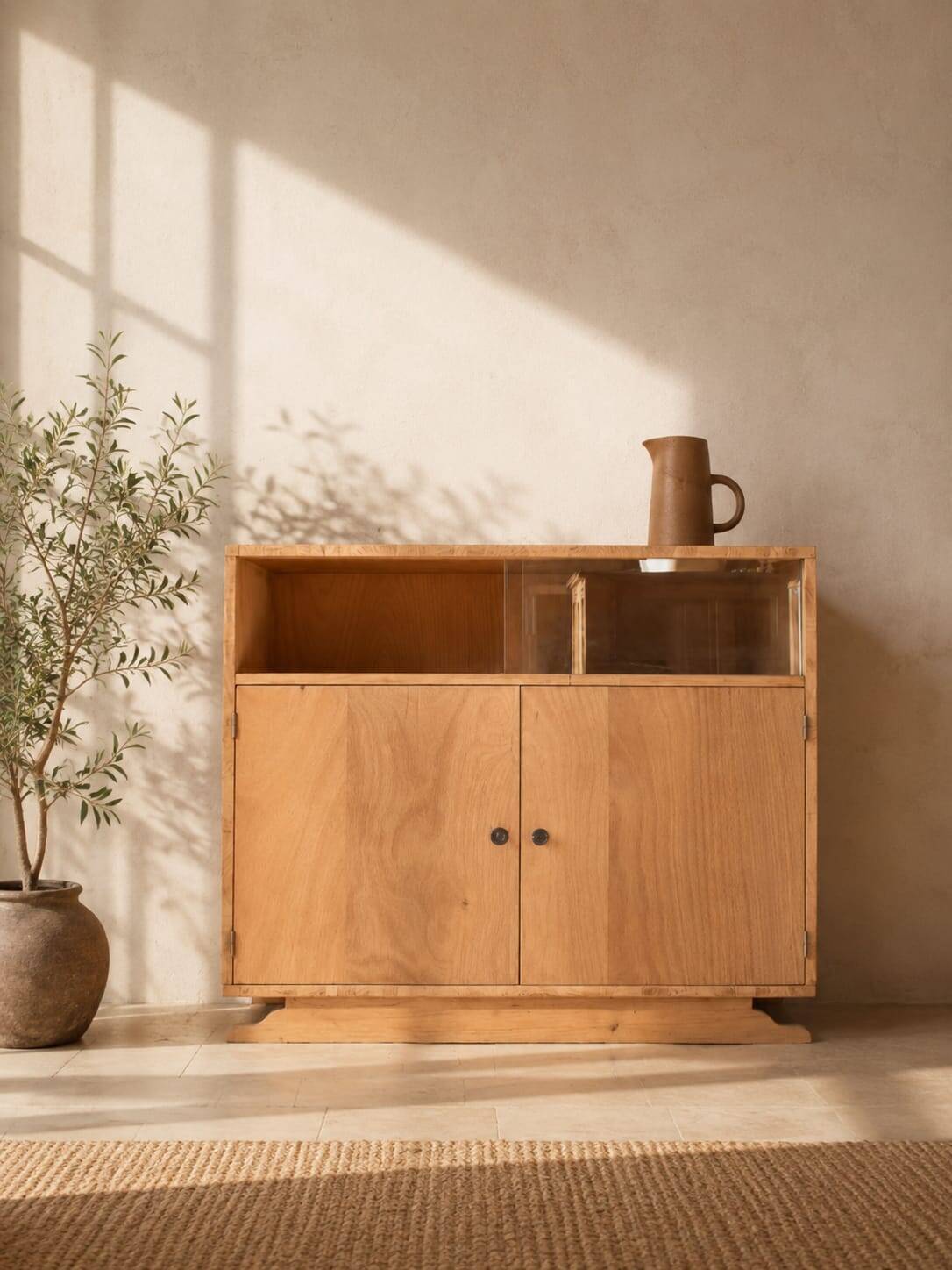 Low glass display cabinet