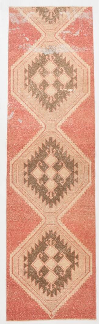 3x11 Vintage Runner Rug, Peach Color Rug, Vintage Runner Rug, 91x328Cm
