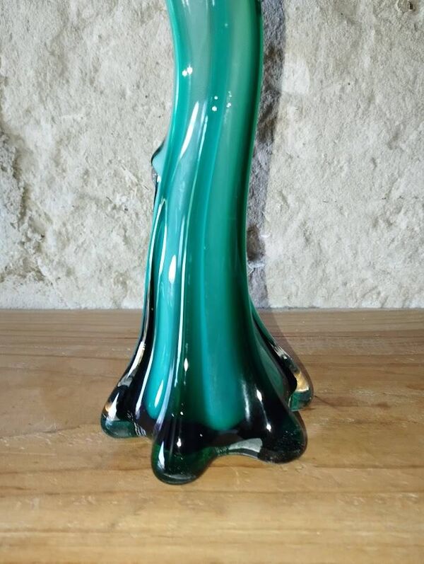 Vase Murano – Verre soufflé sommerso – Jaune et vert – Années 60–70 –