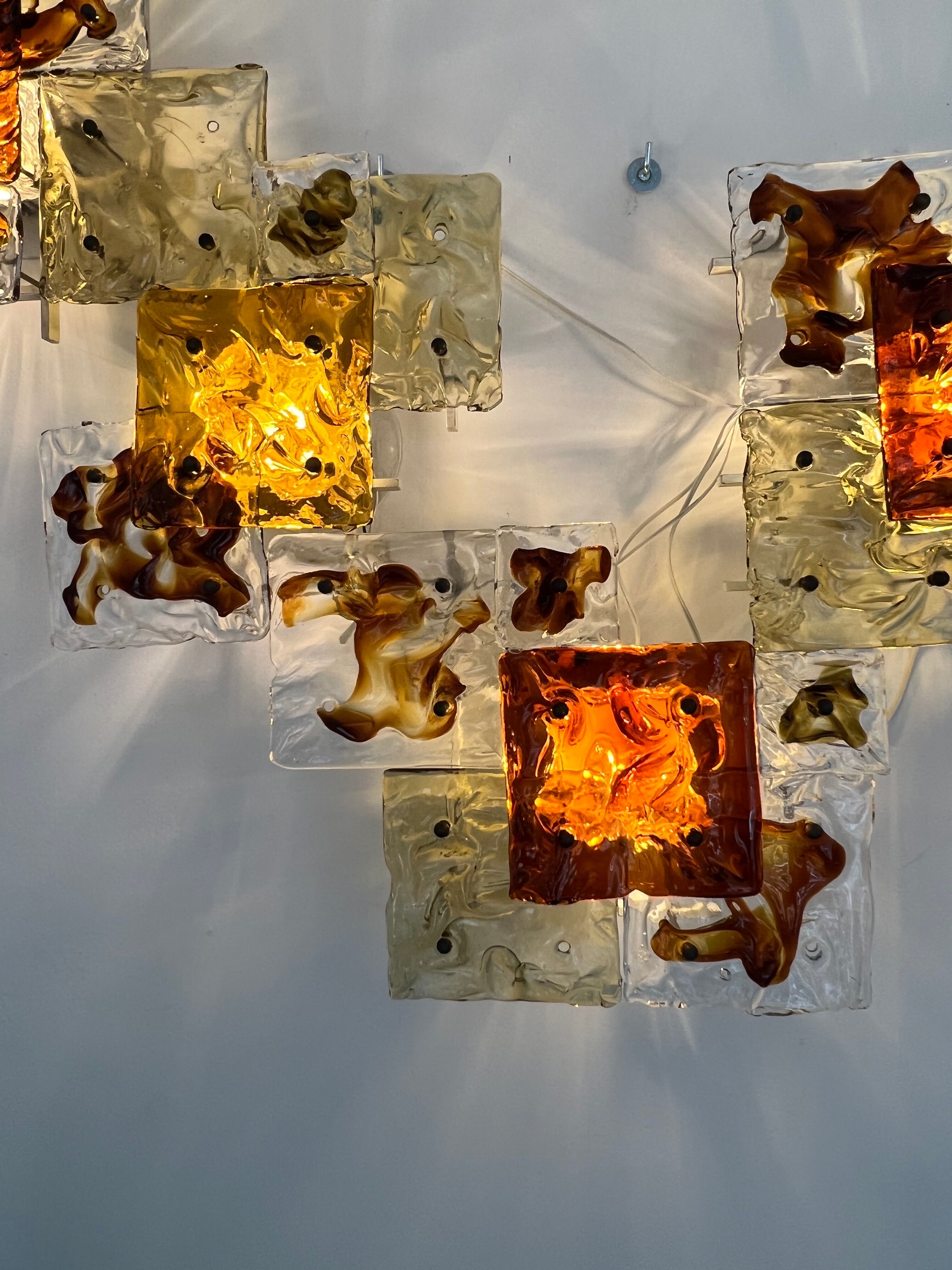 Modernist Venini Patchwork Hand Blown Panel by Toni Zuccheri from 70s